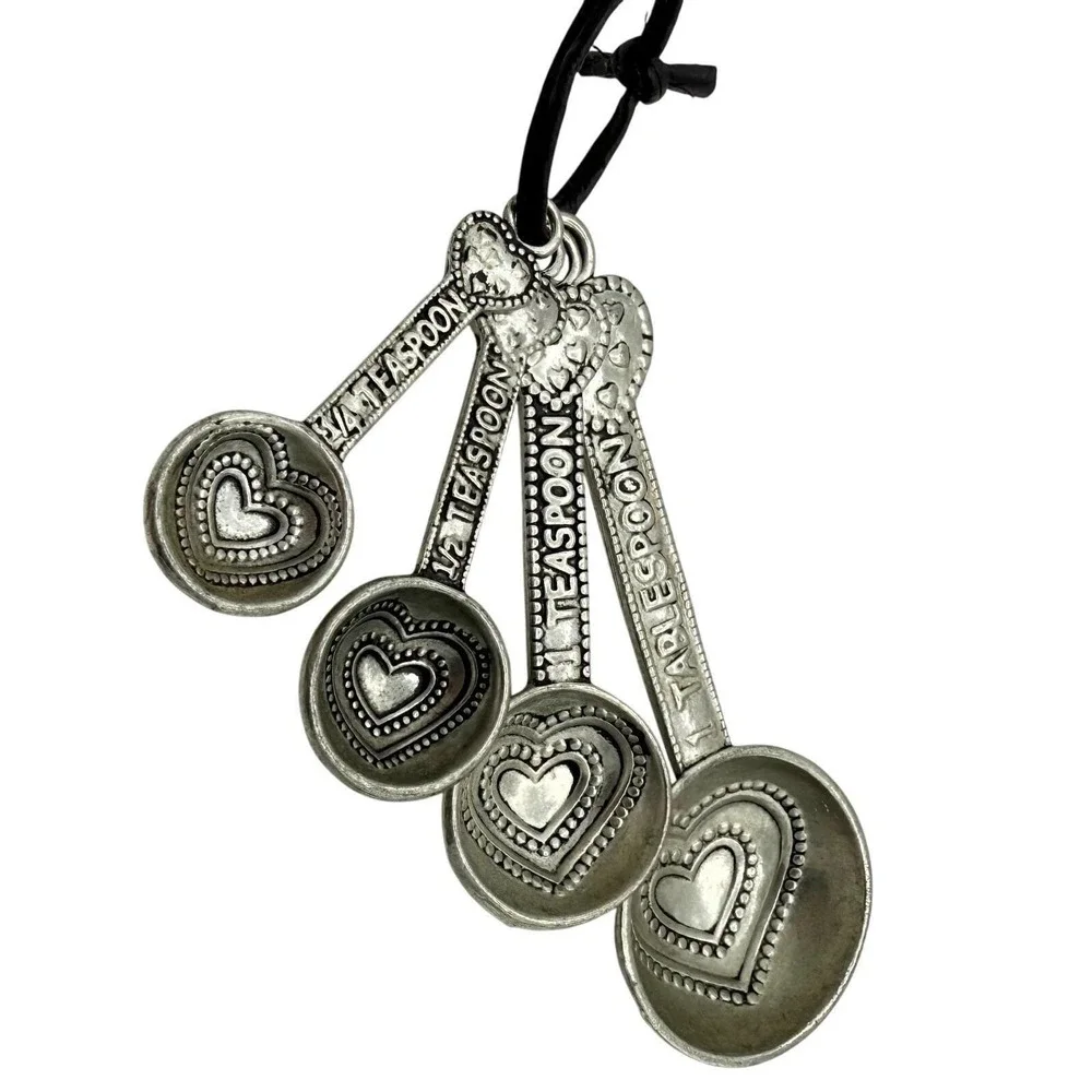 Ganz Heart Measuring Spoons Cottage Kitchen Baking Decor Pewter Tone Set of 4